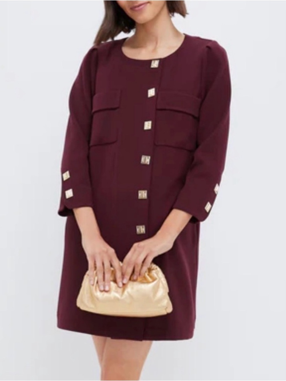 Tuckernuck - Oxblood Barnett Metallic Gold Square Button Mini Dress Size XXS